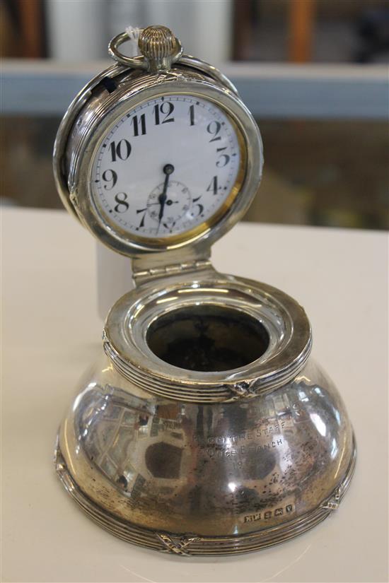 Silver clock inkwell